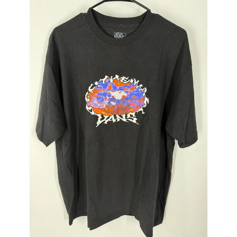 Vans Mens Dome Zone Short Sleeve Graphic T-Shirt Black Skull Sunset Loose Fit XL